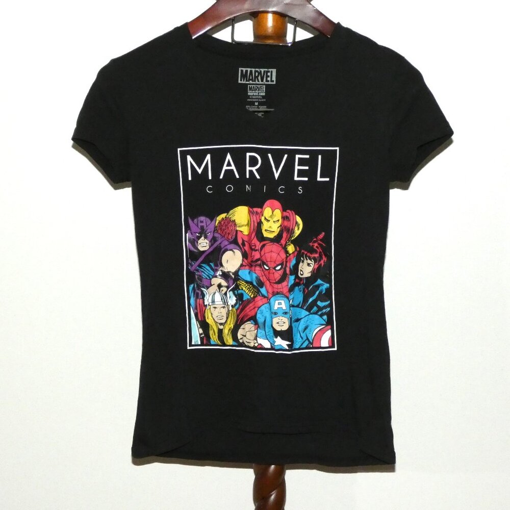 Marvel Comics Black T-Shirt V-Neck Short Sleeve
